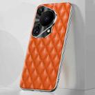 For Huawei Pura 70 Ultra Silver Edge Rhombic Texture PU Leather Phone Case(Orange) - 1