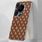 For Huawei Pura 70 Ultra Silver Edge Rhombic Texture PU Leather Phone Case(Brown) - 1