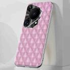 For Huawei Pura 70 Ultra Silver Edge Rhombic Texture PU Leather Phone Case(Pink) - 1