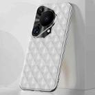 For Huawei Pura 70 Ultra Silver Edge Rhombic Texture PU Leather Phone Case(White) - 1