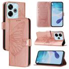 For Redmi 13 4G Embossed Butterfly Leather Phone Case(Rose Gold) - 1