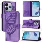 For Redmi Note 14 4G 163.25mm Embossed Butterfly Leather Phone Case(Light Purple) - 1