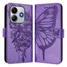 For Redmi Note 14 4G 163.25mm Embossed Butterfly Leather Phone Case(Light Purple) - 2