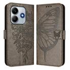 For Redmi Note 14 4G 163.25mm Embossed Butterfly Leather Phone Case(Grey) - 2