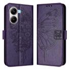 For Redmi Turbo 4 Embossed Butterfly Leather Phone Case(Dark Purple) - 2