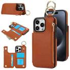 For iPhone 15 Pro Max RFlD Anti-theft Double Buckle Ring Zipper Card Phone Case(Brown) - 1