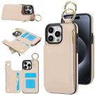 For iPhone 15 Pro RFlD Anti-theft Double Buckle Ring Zipper Card Phone Case(White) - 1