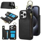 For iPhone 15 Pro RFlD Anti-theft Double Buckle Ring Zipper Card Phone Case(Black) - 1