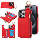 For iPhone 15 Pro RFlD Anti-theft Double Buckle Ring Zipper Card Phone Case(Red) - 1