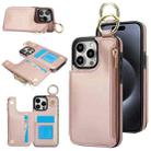 For iPhone 15 Pro RFlD Anti-theft Double Buckle Ring Zipper Card Phone Case(Rose Gold) - 1