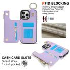 For iPhone 15 Pro RFlD Anti-theft Double Buckle Ring Zipper Card Phone Case(Purple) - 3