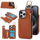 For iPhone 15 Pro RFlD Anti-theft Double Buckle Ring Zipper Card Phone Case(Brown) - 1