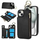 For iPhone 15 Plus RFlD Anti-theft Double Buckle Ring Zipper Card Phone Case(Black) - 1