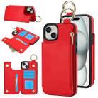 For iPhone 15 Plus RFlD Anti-theft Double Buckle Ring Zipper Card Phone Case(Red) - 1