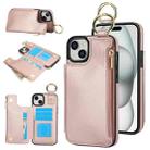 For iPhone 15 Plus RFlD Anti-theft Double Buckle Ring Zipper Card Phone Case(Rose Gold) - 1