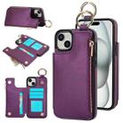 For iPhone 14 Plus RFlD Anti-theft Double Buckle Ring Zipper Card Phone Case(Dark Purple) - 1