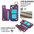 For iPhone 14 Plus RFlD Anti-theft Double Buckle Ring Zipper Card Phone Case(Dark Purple) - 3