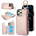 For iPhone 14 Pro Max RFlD Anti-theft Double Buckle Ring Zipper Card Phone Case(Rose Gold) - 1