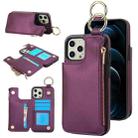 For iPhone 14 Pro Max RFlD Anti-theft Double Buckle Ring Zipper Card Phone Case(Dark Purple) - 1