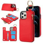 For iPhone 13 Pro Max RFlD Anti-theft Double Buckle Ring Zipper Card Phone Case(Red) - 1