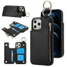 For iPhone 12 Pro RFlD Anti-theft Double Buckle Ring Zipper Card Phone Case(Black) - 1