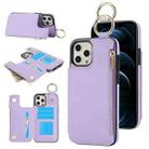 For iPhone 12 Pro RFlD Anti-theft Double Buckle Ring Zipper Card Phone Case(Purple) - 1