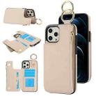 For iPhone 12 Pro Max RFlD Anti-theft Double Buckle Ring Zipper Card Phone Case(White) - 1