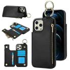 For iPhone 12 Pro Max RFlD Anti-theft Double Buckle Ring Zipper Card Phone Case(Black) - 1