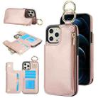 For iPhone 12 Pro Max RFlD Anti-theft Double Buckle Ring Zipper Card Phone Case(Rose Gold) - 1