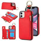 For iPhone 11 RFlD Anti-theft Double Buckle Ring Zipper Card Phone Case(Red) - 1