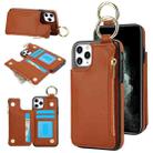 For iPhone 11 Pro RFlD Anti-theft Double Buckle Ring Zipper Card Phone Case(Brown) - 1