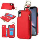 For iPhone XS / X RFlD Anti-theft Double Buckle Ring Zipper Card Phone Case(Red) - 1