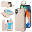 For iPhone XS Max RFlD Anti-theft Double Buckle Ring Zipper Card Phone Case(White) - 1