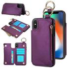 For iPhone XS Max RFlD Anti-theft Double Buckle Ring Zipper Card Phone Case(Dark Purple) - 1