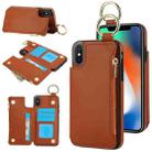 For iPhone XS Max RFlD Anti-theft Double Buckle Ring Zipper Card Phone Case(Brown) - 1