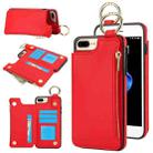 For iPhone 8 Plus / 7 Plus RFlD Anti-theft Double Buckle Ring Zipper Card Phone Case(Red) - 1