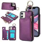 For iPhone 12 RFlD Anti-theft Double Buckle Ring Zipper Card Phone Case(Dark Purple) - 1