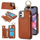 For iPhone 12 RFlD Anti-theft Double Buckle Ring Zipper Card Phone Case(Brown) - 1