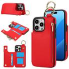 For iPhone 16 Pro Max RFlD Anti-theft Double Buckle Ring Zipper Card Phone Case(Red) - 1