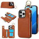 For iPhone 16 Pro Max RFlD Anti-theft Double Buckle Ring Zipper Card Phone Case(Brown) - 1