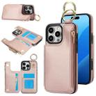 For iPhone 16 Pro RFlD Anti-theft Double Buckle Ring Zipper Card Phone Case(Rose Gold) - 1