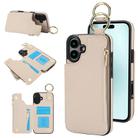 For iPhone 16 Plus RFlD Anti-theft Double Buckle Ring Zipper Card Phone Case(White) - 1