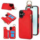 For iPhone 16 Plus RFlD Anti-theft Double Buckle Ring Zipper Card Phone Case(Red) - 1