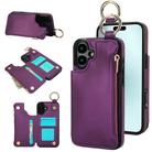 For iPhone 16 Plus RFlD Anti-theft Double Buckle Ring Zipper Card Phone Case(Dark Purple) - 1