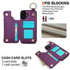 For iPhone 16 Plus RFlD Anti-theft Double Buckle Ring Zipper Card Phone Case(Dark Purple) - 3