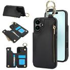 For iPhone 16 RFlD Anti-theft Double Buckle Ring Zipper Card Phone Case(Black) - 1