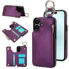 For iPhone 16 RFlD Anti-theft Double Buckle Ring Zipper Card Phone Case(Dark Purple) - 1