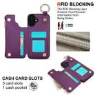 For iPhone 16 RFlD Anti-theft Double Buckle Ring Zipper Card Phone Case(Dark Purple) - 3