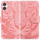For Samsung Galaxy A25 5G / A25e JP Edition Tiger Embossing Pattern Flip Leather Phone Case(Pink) - 1