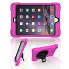 For iPad Mini 3 & 2 & 1 Shockproof Colorful Silicone + PC Protective Case with Holder & Hand Grip Strap(Rose Red) - 1